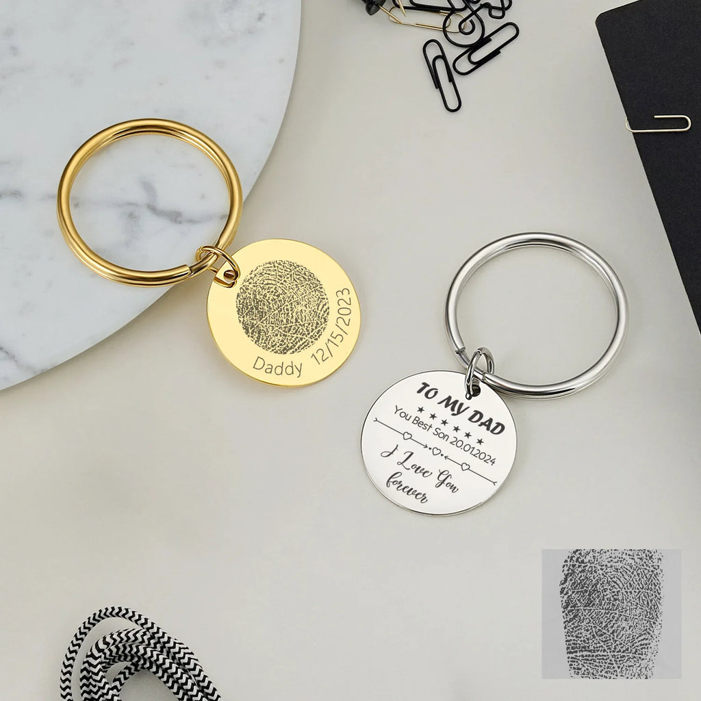 Personalized Laser Engraved Name Text Date Fingerprint QR Code Keychain Father's Day Gift Women Men Memorial Key Chain Gifts