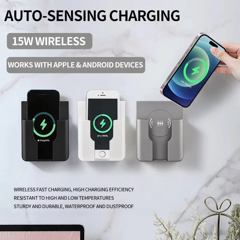 15W Wall-Mount Wireless Charger, Qi Universal Fast Charging Panel for iPhone & Android, Flush AC 110–220V In-Wall Phone Charger
