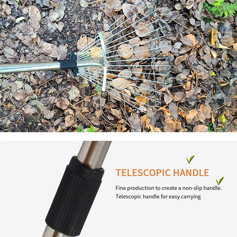 Small Garden Rake Quick Sweep Adjustable Aluminum Alloy Multi Toothed Comfortable To Grip  Garden Leaf Rake for Lawn