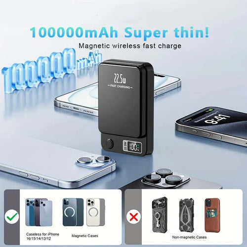 100000mAh Magnetic Powerbank Magnetic Power Bank Wireless Fast Charger For iPhone Backup Battery For Magsafe
