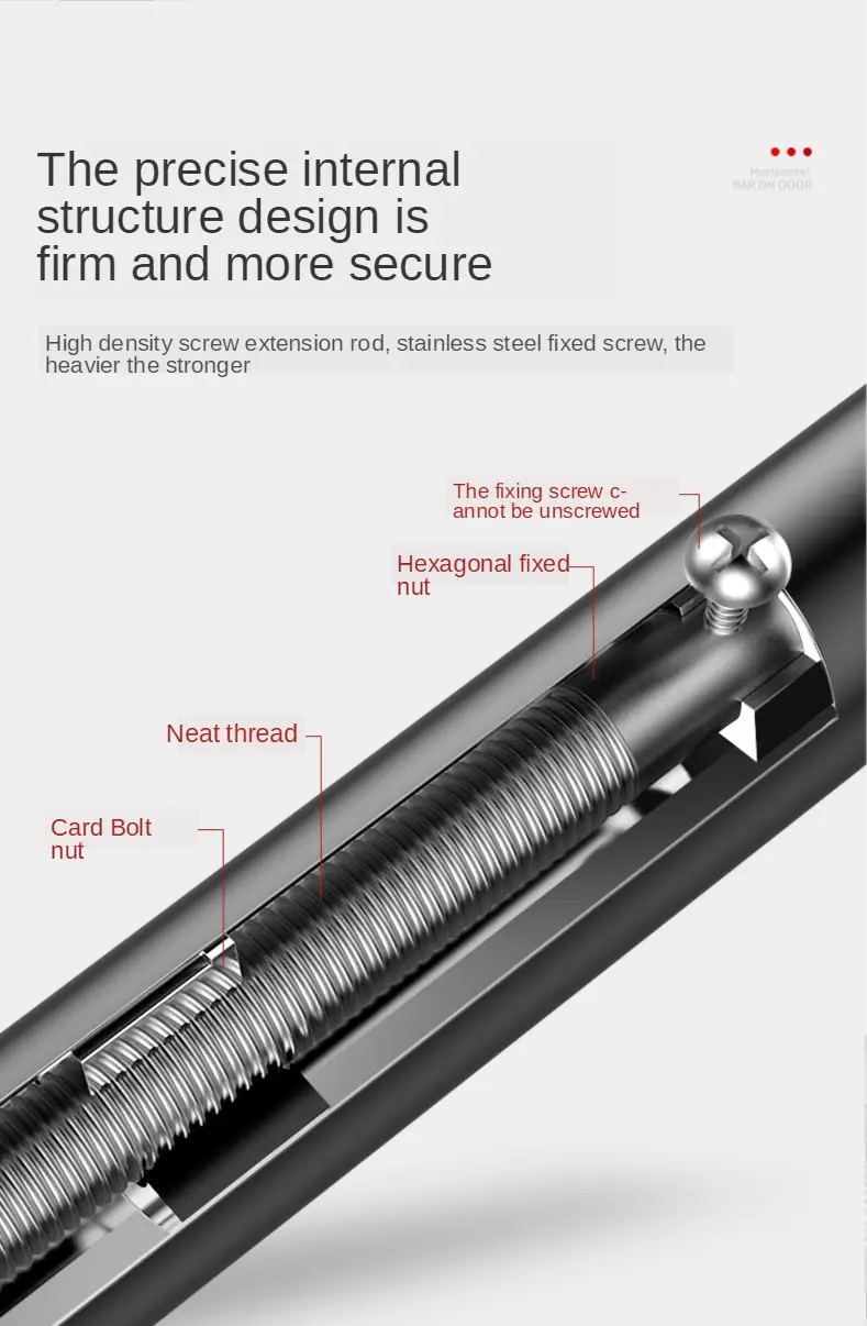 Tige d’extension en acier inoxydable avec écrou fixe hexagonal et filet soigné, pour barre de traction pour porte ajustable utilisée dans le cadre du fitness à domicile.