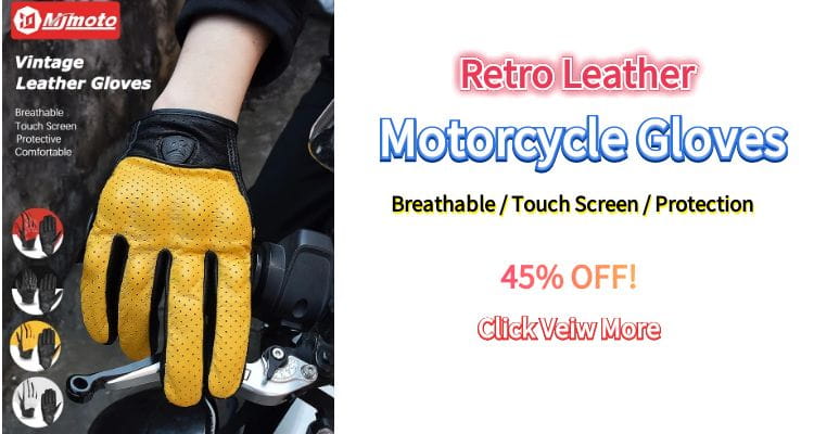 Gants de moto en cuir perforé respirant jaune avec accents noirs et un design vintage, présentés côté arrière.