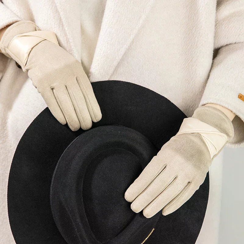 Warm Gloves With Velvet, Suitable For Women To Use In Winter, Touch Screen Elegant Bow Accessories, Cycling And Driving Gloves