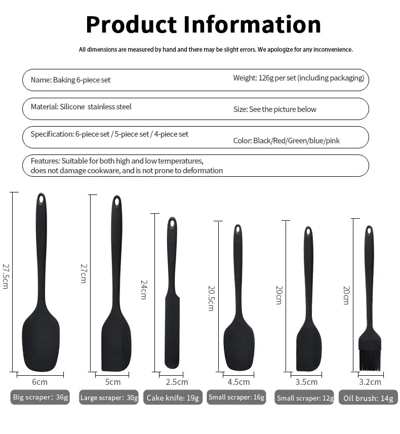 black silicone kitchenware set and baking tool featuring black silicone baking utensils with stainless steel handles for cooking and baking use