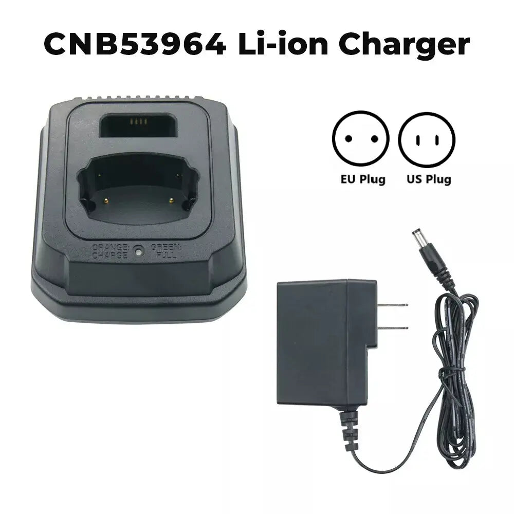Ladegerätegrundplatte aus schwarzem Kunststoff für Li-Ionen-Akku cnb53964 mit EU- und US-Steckeradaptern für Funkgeräte dtr620 und dtr650