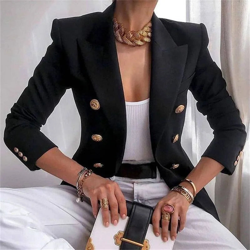 Women's European American Fashion Blazer Spring Autumn Elegant Temperament Ladies Suit Coat Professional Lady Short Outerwear