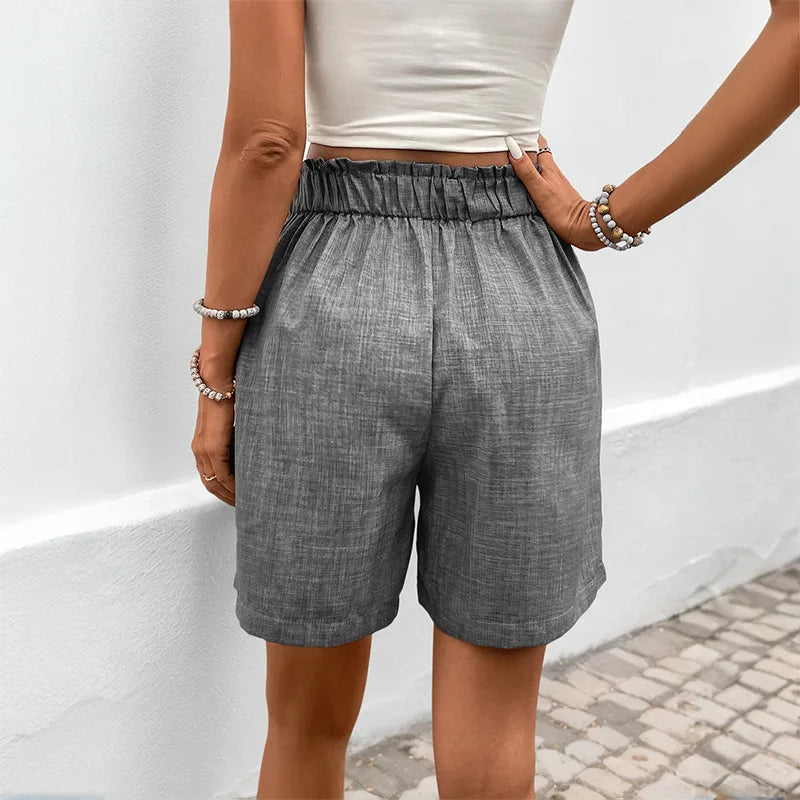 Summer New High Waist Shorts For Women Casual Loose Wide Leg Solid Shorts Casual Female Short Pants Pockets Holiday Shorts 2026