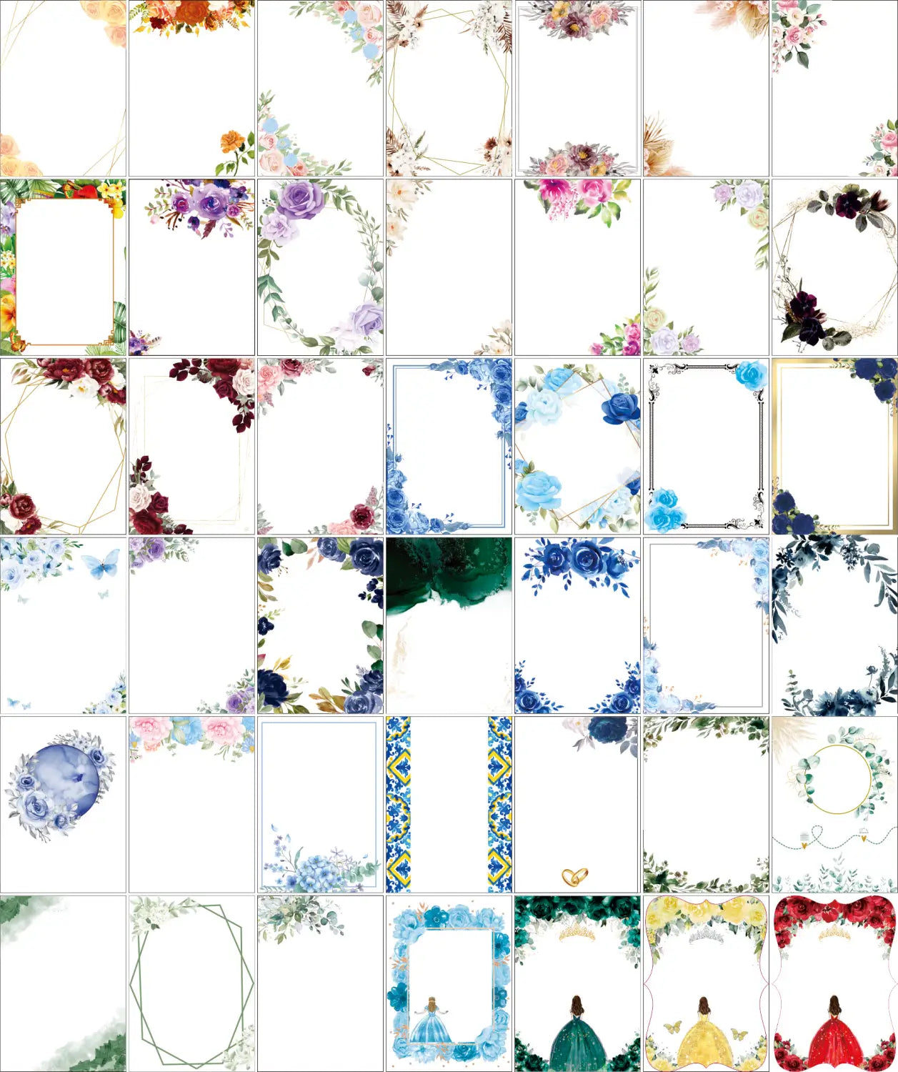 a collection of custom acrylic shabbat candle blessing souvenirs featuring floral-themed digital frames in various colors and elegant designs including watercolor effects and ornate borders displayed in a set of 10 pieces