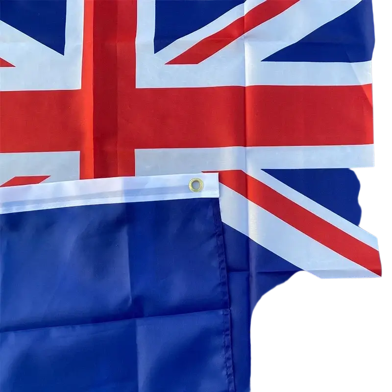 Blue union jack national flag with red and white stripes made of durable polyester fabric for home decor celebration