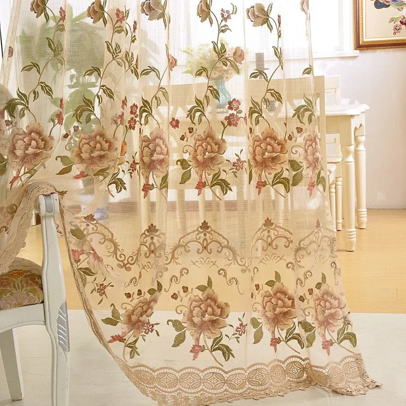 European Pastoral Living Room Water Soluble Embroidered Curtains for Living Room Bedroom Study Semi-blackout Curtains Custom