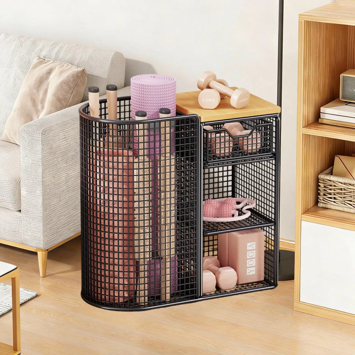 Sports Equipment Organizer Rack Space Saving Storage Rack for Yoga Blocks Home Gym Use