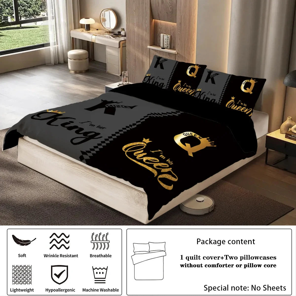 3pcs Bedding Set King Queen Size Pattern Dark Color Cover with 2 Pillowcase Single Double Soft Cover for Bedroom Decor