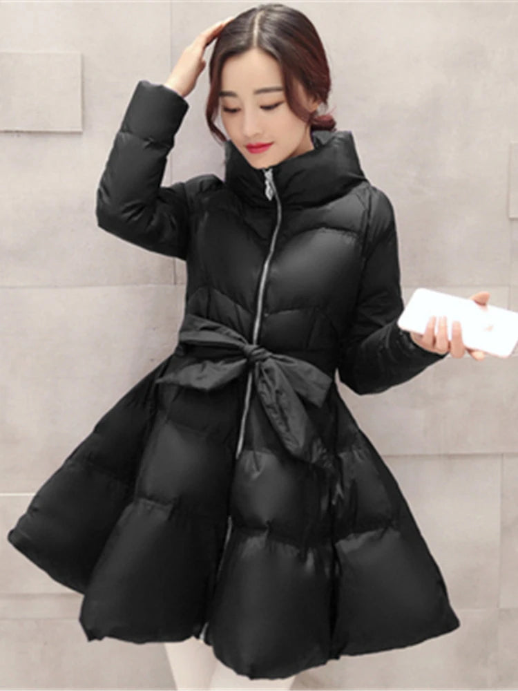 2026 New Fashion Winter Coats Women Warm Outerwea Cotton Padded Jackets Womens Clothing Belt Zipper Parkas Femme A-word Jacket