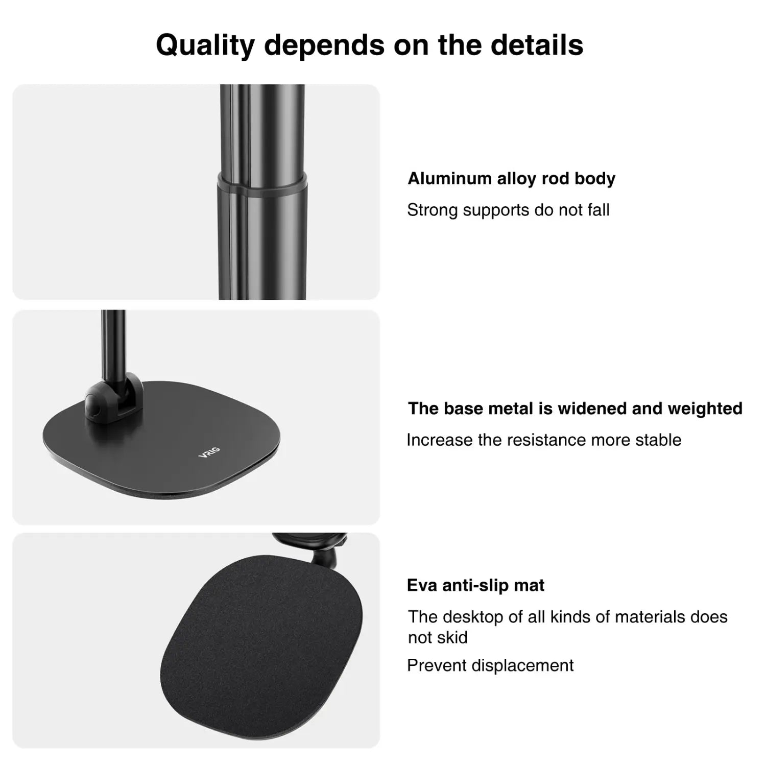Schwarze Aluminiumlegierungs-Desktop-Magnethalterung als Schreibtischlampenständer mit gewichtetem Sockel und EVA-Antirutschmatte für eine Desktop-Magnetische kabellose Lade-Handyhalterung