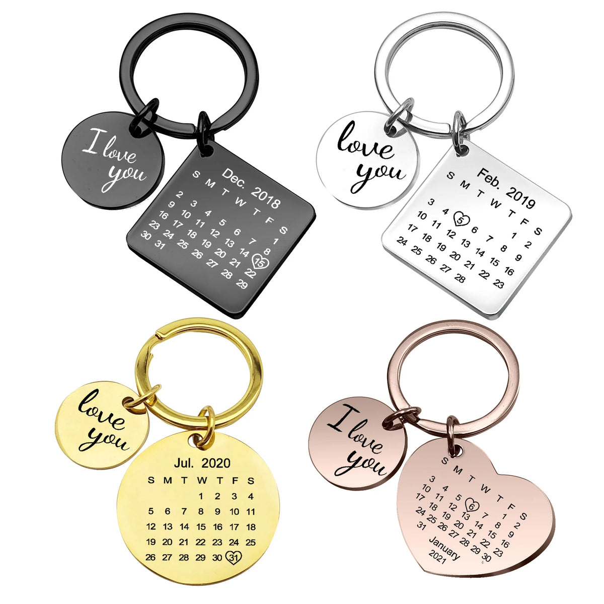 Valentine's Day Anniversary Date Customized Keychain Gift for Boyfriend Girlfriend Laser Print Text Personalized Car Key Ring