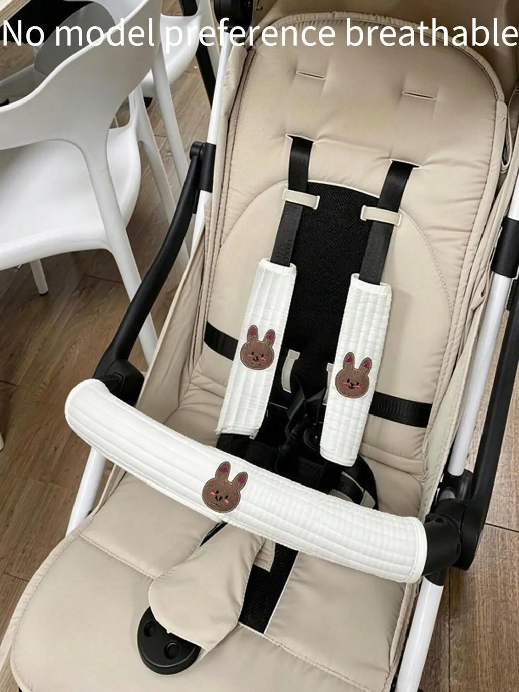 3-piece set of baby stroller accessories - soft stroller handle cover and seat shoulder strap cover, with three-dimensional embroidered patterns, non-slip shoulder pad suitable for baby strollers, making baby's outings more c