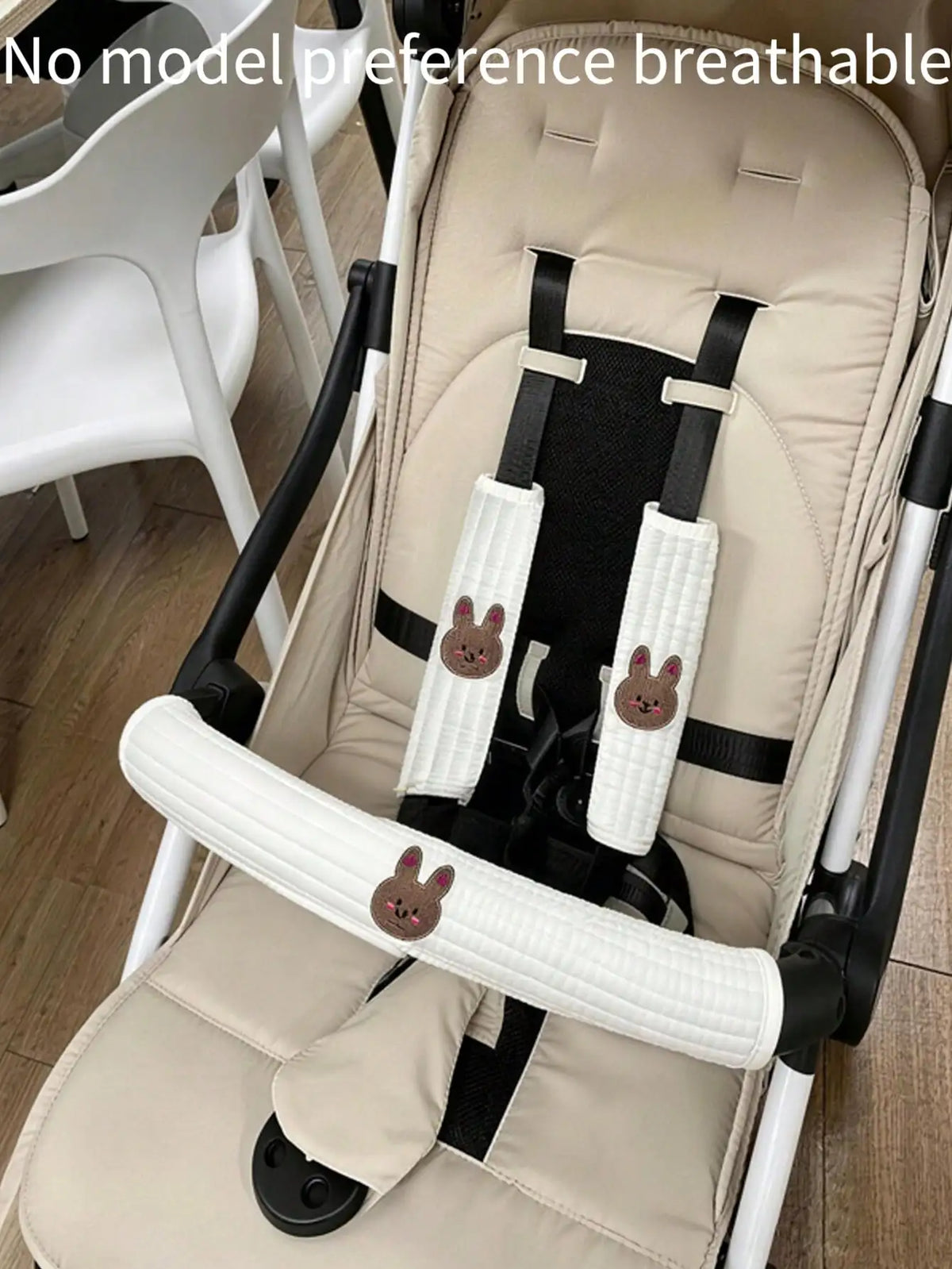 3-piece set of baby stroller accessories - soft stroller handle cover and seat shoulder strap cover, with three-dimensional embroidered patterns, non-slip shoulder pad suitable for baby strollers, making baby's outings more c