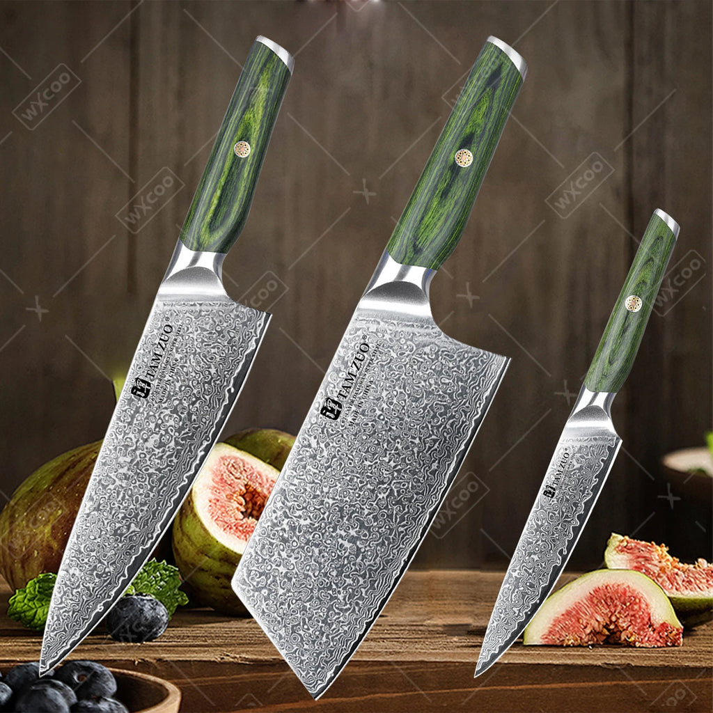 TAMZUO Damascus Steel Kitchen Chef Knife Tools Set For Kitchen Fruit Cooking Utility Knife  Cooking Tools  ножи кухонн
