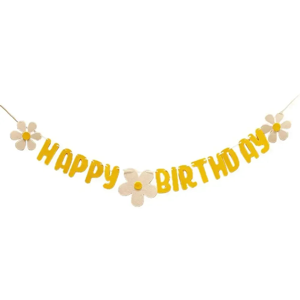 New Baby Shower Daisy Happy Birthday Banner White Flower Birthday Sign Garland Decoration Happy Daisy Flag Yellow Flower Party