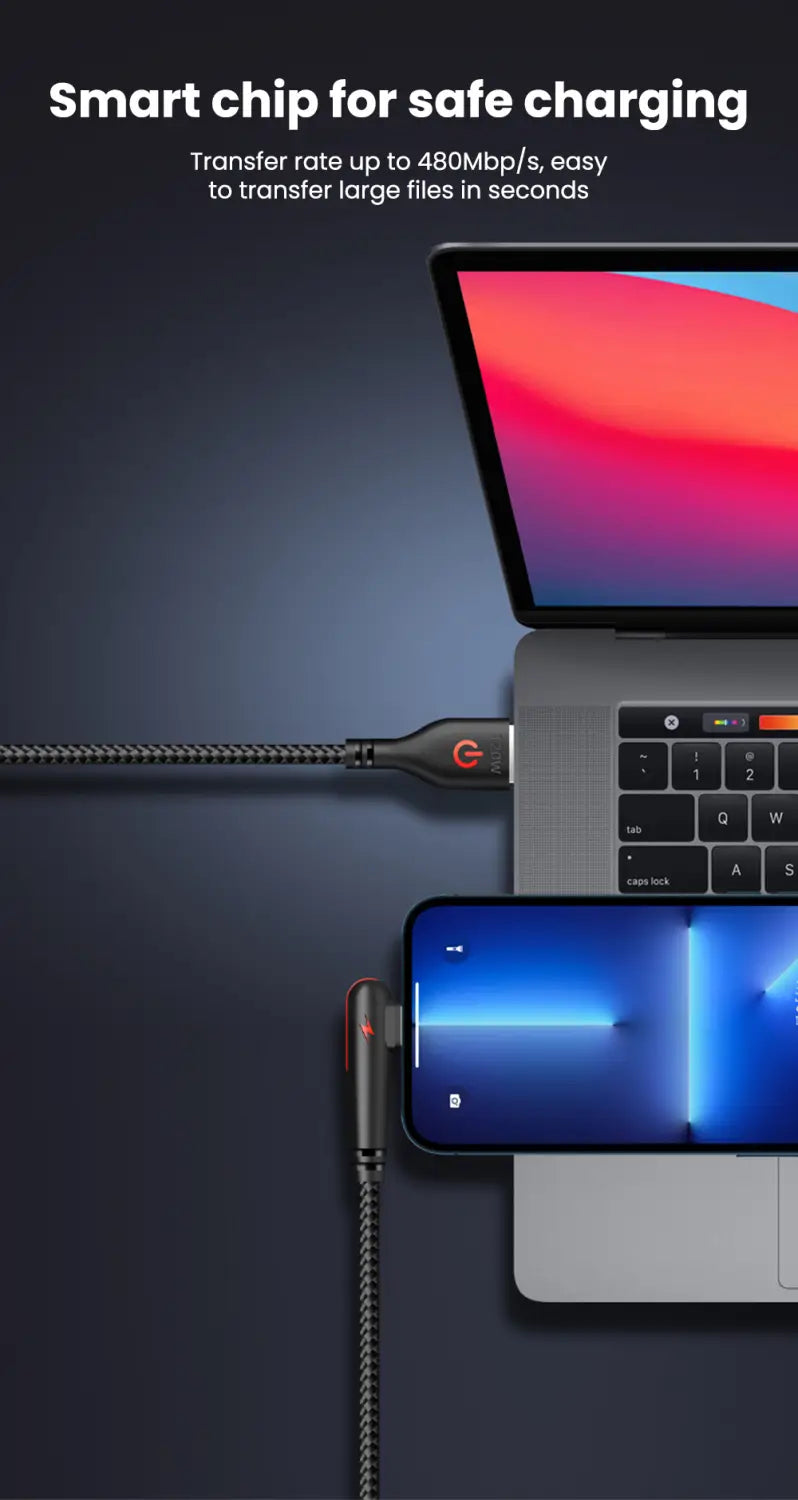 Schwarzes geflochtenes USB-Typ-C-Ladekabel mit Smart-Chip für sicheres Schnellladen; unterstützt 120 W und 6 A für die Stromübertragung.