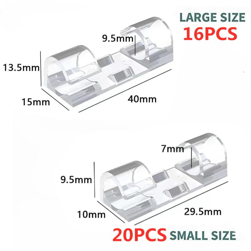 clear plastic cable ties in large and small sizes made of durable nylon for organizing cables from the cable clips organizer 60-piece set