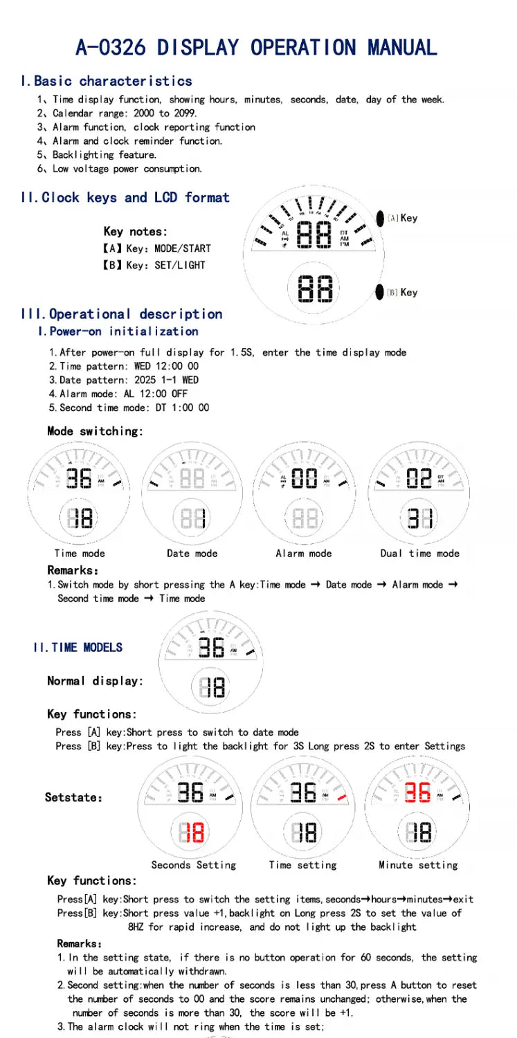 A black-and-white printed operation manual for the Megir Men stainless steel digital watch displaying diagrams and instructions for its clock functions.