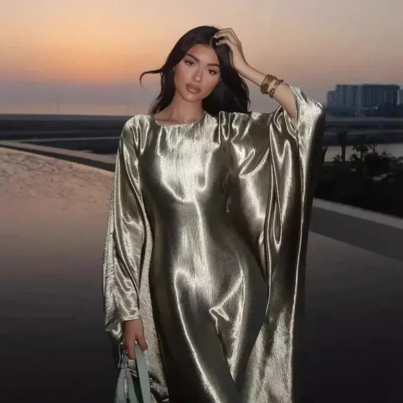 Fashion Middle Eastern Robe Abaya Dubai Turkey Modest Evening Party Dresses Bat Sleeves Elegant Muslim Middle East Gowns