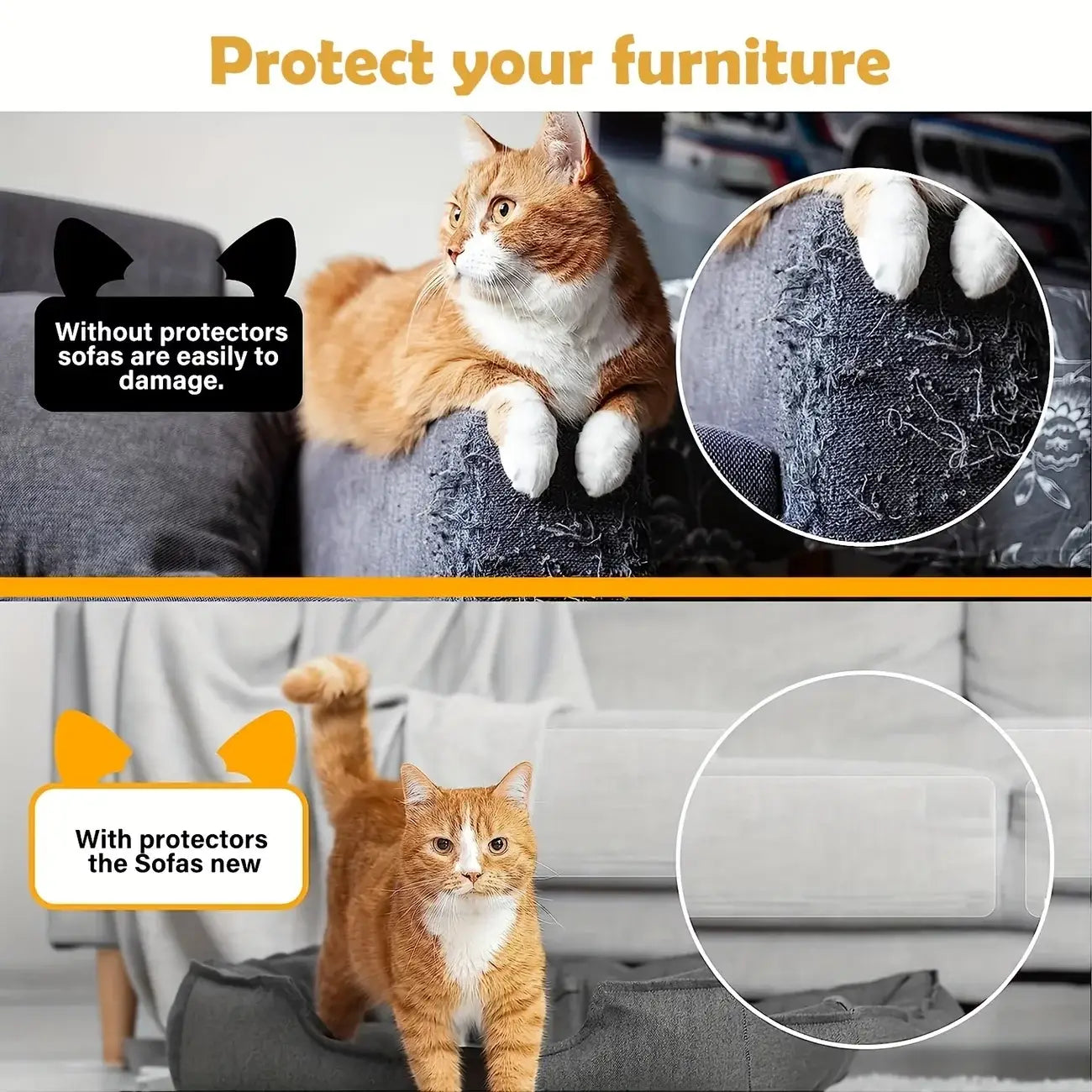 Housse de protection de canapé en tissu gris, à design rembourré souple, offrant une protection de mobilier transparente contre les griffes des animaux.