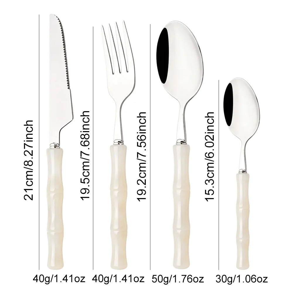 8Pcs Cutlery Sets Stainless Steel Dinnerware Sets Silver Acrylic Handle Tableware Western Food Knife Fork Teaspoon Cutleries