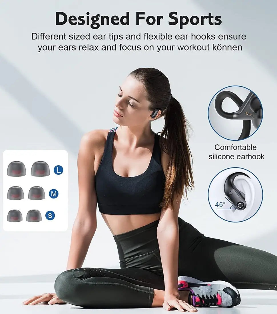 black silicone ear hooks with adjustable 45-degree angle for secure comfortable fit in wireless earbuds with charging case designed for sports use and wireless charging compatibility gli auricolari