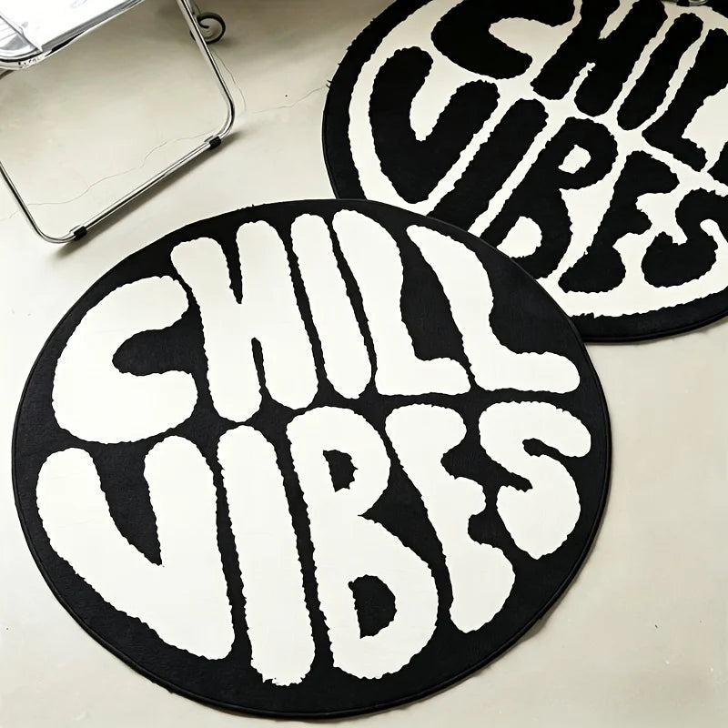 Trendy Bold Text Round Area Rug Stylish Typography Printed Carpet for Bedroom Apartment House Ornament Decoration
