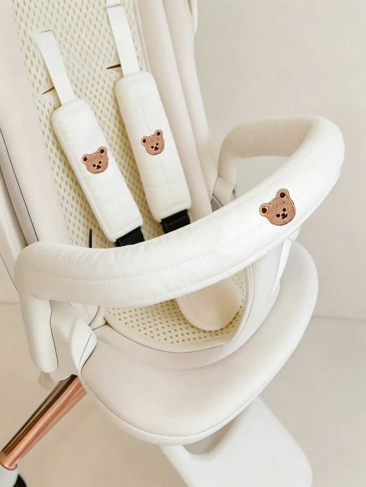 3-piece set of baby stroller accessories - soft stroller handle cover and seat shoulder strap cover, with three-dimensional embroidered patterns, non-slip shoulder pad suitable for baby strollers, making baby's outings more c