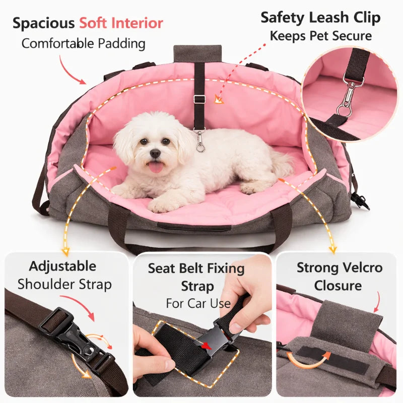 2-in-1 Foldable Pet Travel Bag Portable Pet Carrier With Soft Padding Adjustable Strap Safety Leash Clip Cats Small Dogs Car Use
