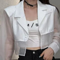 Sun-proof Blazers Women Cropped See-through Back-slit Summer Aesthetic Patchwork Streetwear Office Lady Fashionable Outwear 2025