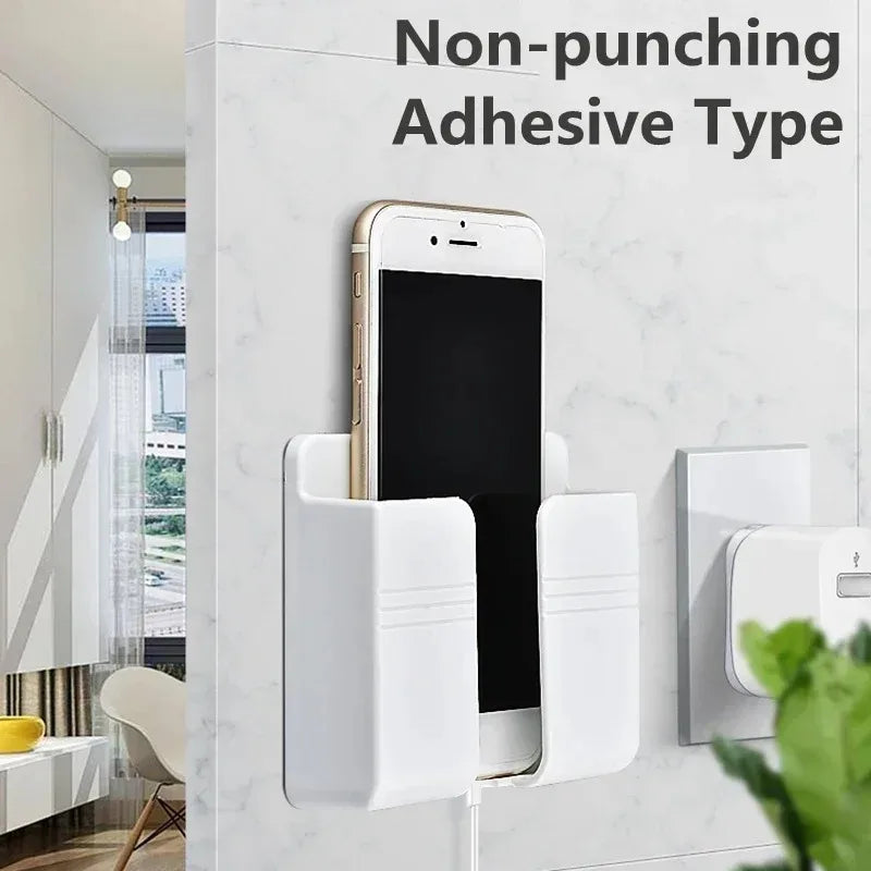 Wall Mounted Storage Device Phone Charging and Remote Control Holder with Holes Suitable for Kitchen, Bedroom, Bathroom Shower