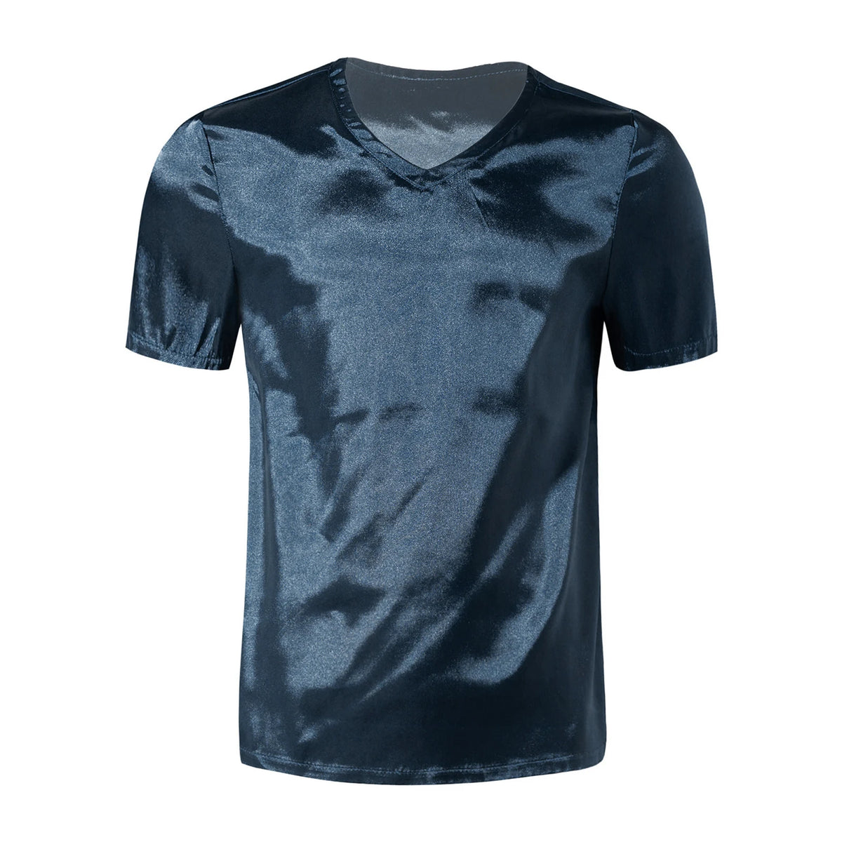 Men Male V Neck Short Sleeve Satin Casual T-Shirt Loose Pajamas Tops Tees Solid Color T Shirt Loungewear Sleepwear Nightwear