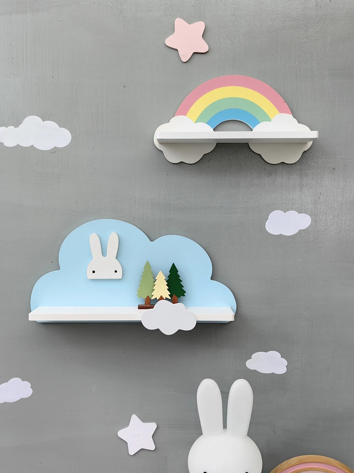 Cloud Wall Hanging Kids Bookshelf Child Room Toy Storage Display Stand Hanging Rack Wood Shelf Study Living Room Wall Decoration