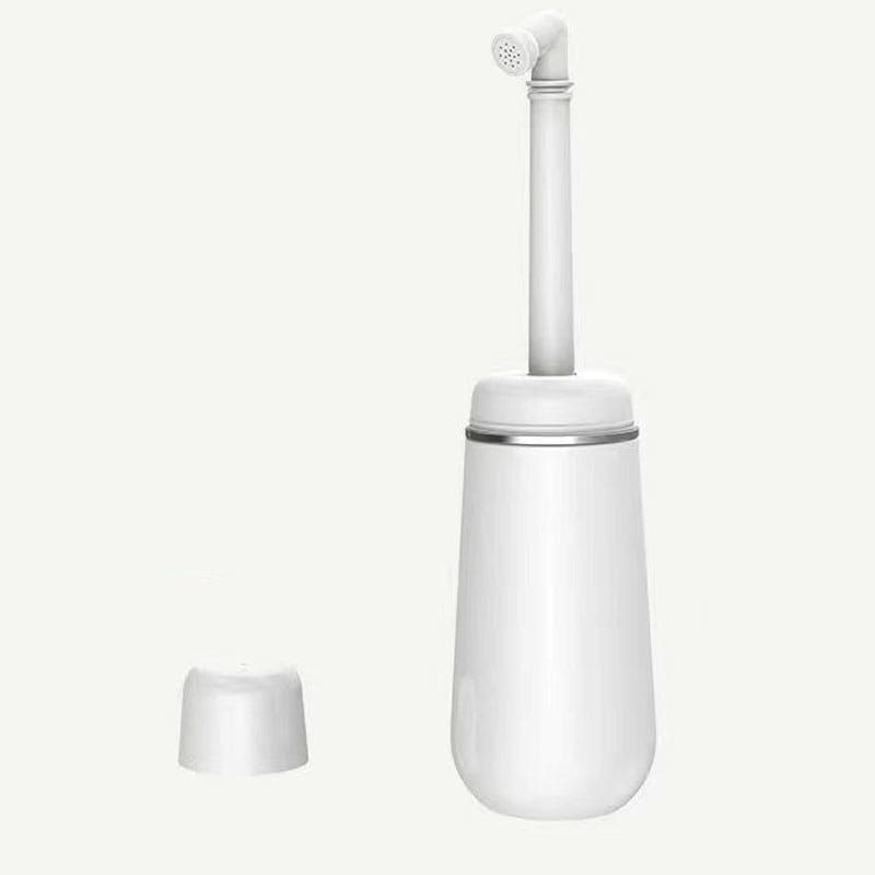 weißer Keramik-Toilettenbürstenhalter mit schlankem, modernem Design und passender weißer Kappe, enthalten im Pflege-Set für die Wochenbett-Perineum-Rekonvaleszenzflasche