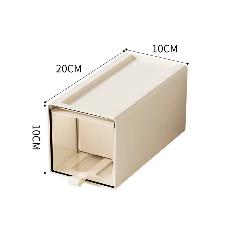 Beige plastic desktop organizer and collectible display case with a sleek minimalist design measuring 20cm by 10cm by 10cm.