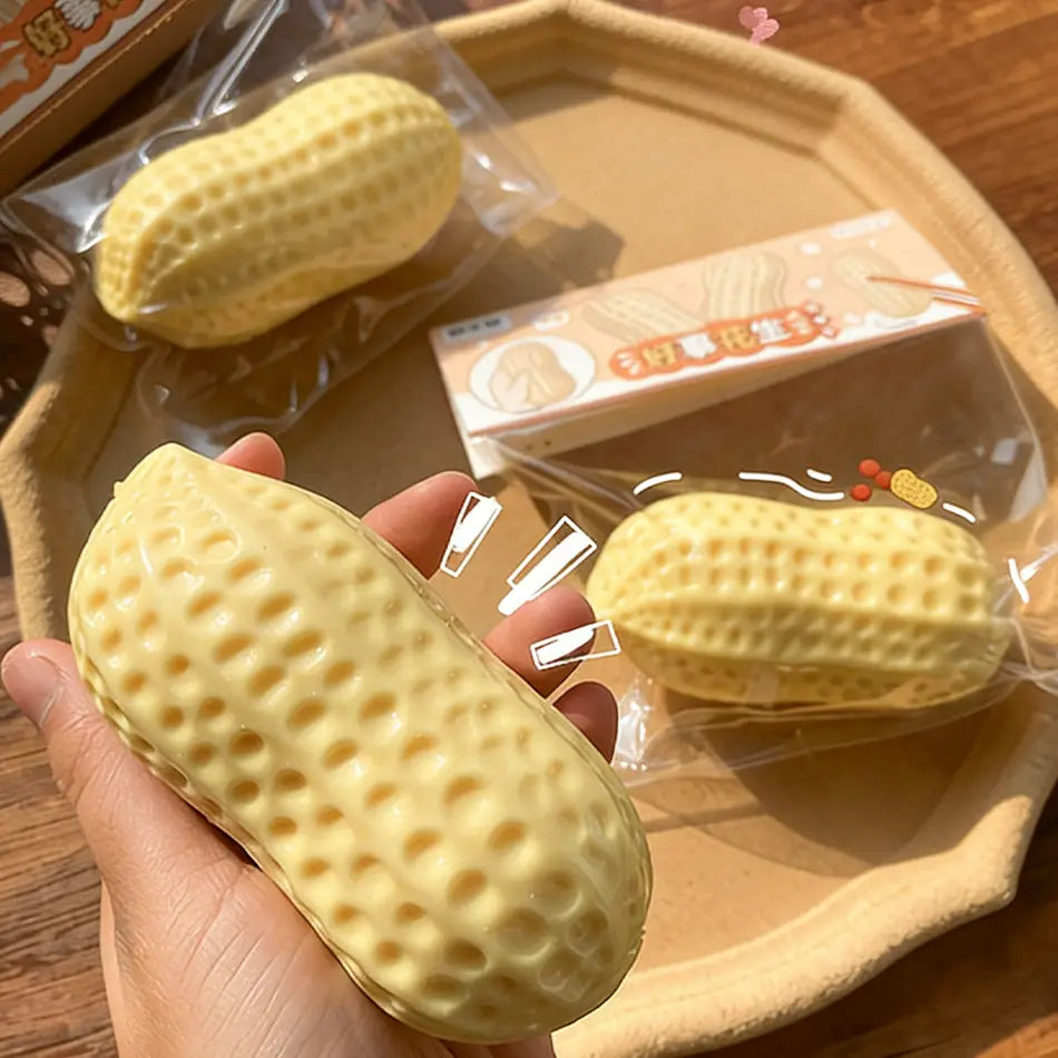soap ball stress relief peanut fidget toy in pale yellow features a textured honeycomb pattern for effective stress relief.