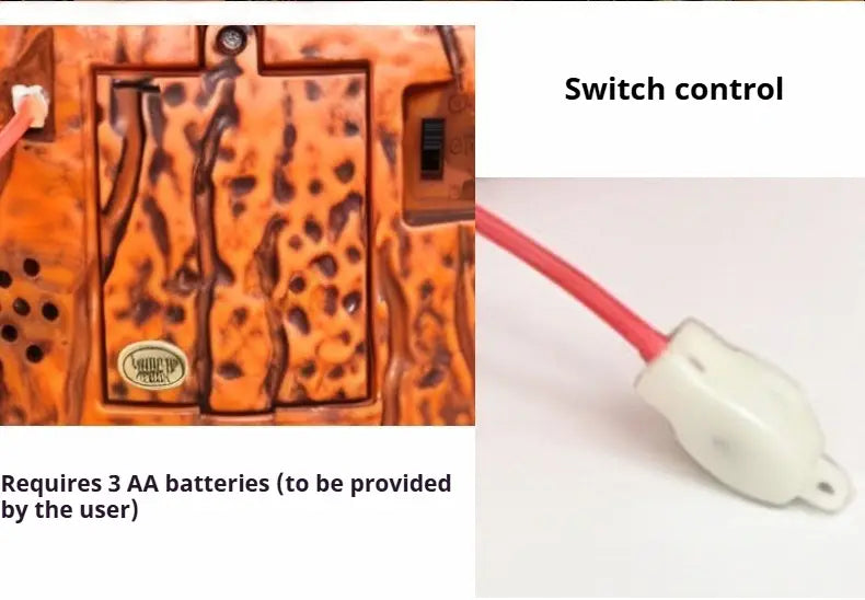 controlador de interruptor de plástico texturizado naranja con enchufe blanco y cable rojo para la caja de almacenamiento para caramelos con calavera de calabaza de Halloween con ojos luminosos.
