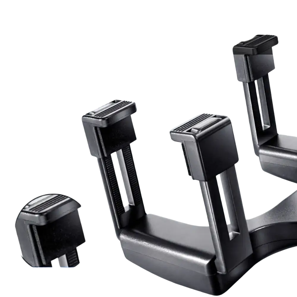 Black plastic car phone holder with stable sponge snap design for rearview mirror mount and adjustable support