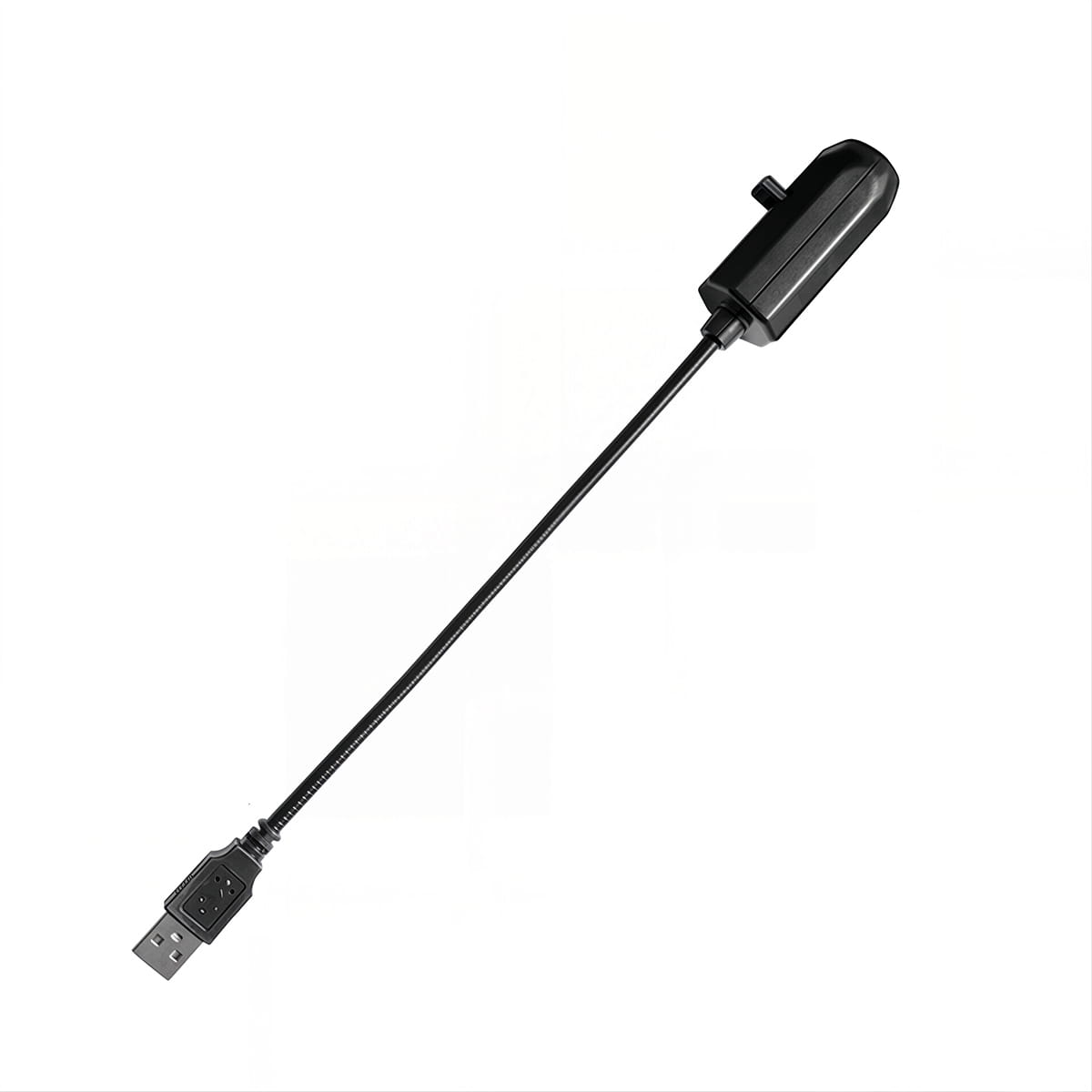 Câble USB noir avec un cordon côtelé flexible et une tête d’adaptateur rectangulaire compacte pour la connectivité de la lumière de projecteur mini LED « ciel étoilé galaxie »