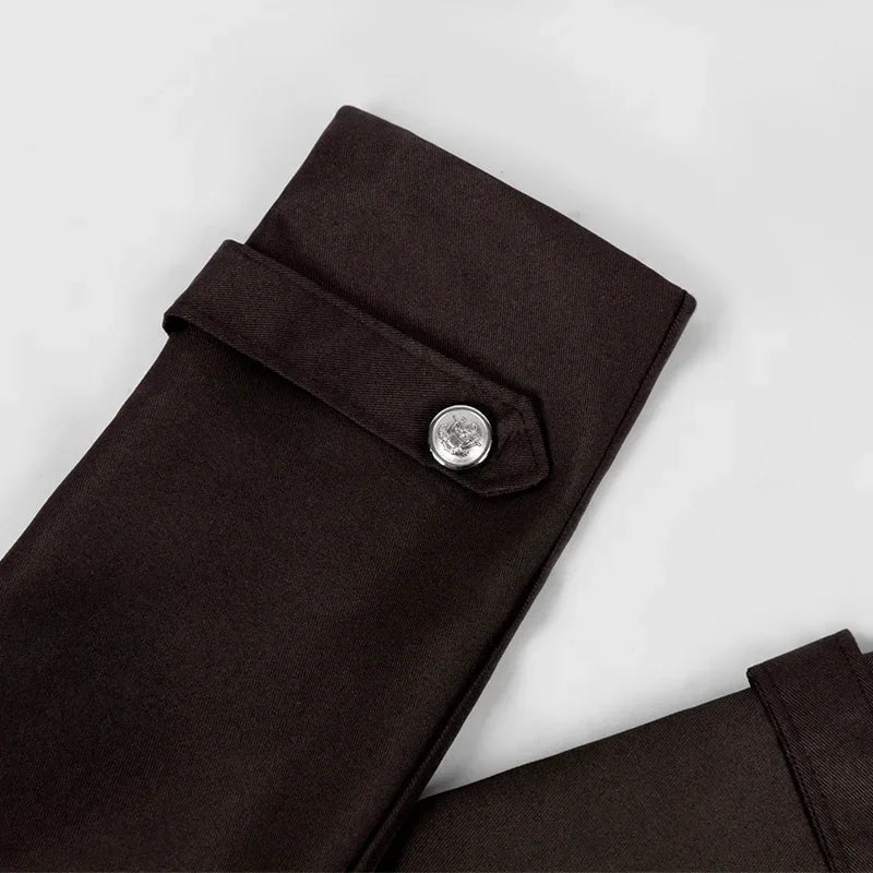 Men Gothic Trench Medieval Steampunk Retro Coat Double-breasted Trim Solid Men's Lapel Vintage Long Jackets