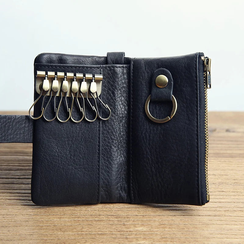 Genuine Leather Key Chain Wallet with Key Ring Cow Leather Wallet with  Key Holder Men Wallet Key Chain