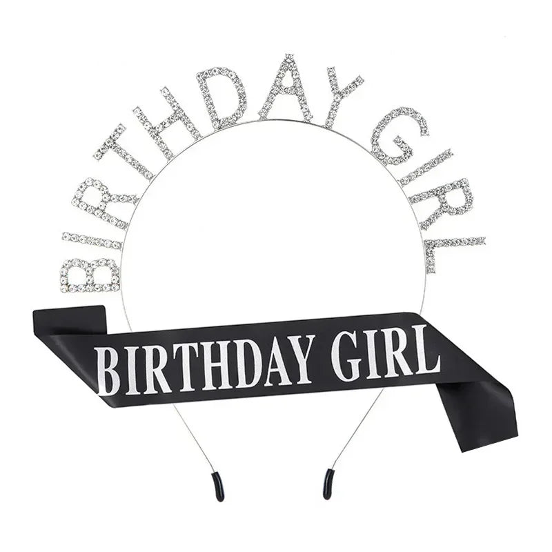 Birthday Crowns for Women Girl Sash Tiara Princess Rhinestone Girl Headband Gifts Happy Birthday Accessories Wedding Festival
