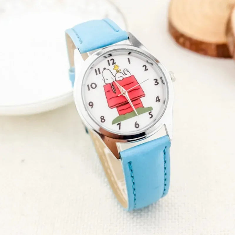 Snoopy Watches Cartoon Cute Girls Wristwatch Quartz Watch Boys Fashion Students' Clock Anime Toys Leather Electronic Watch Gift