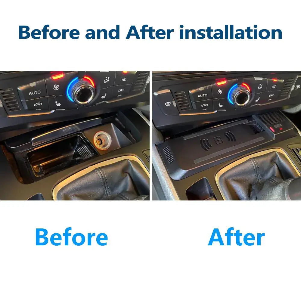 Soporte de cargador inalámbrico para automóvil de plástico negro Audi A4 Q5 con almohadilla de carga de 15 W y portavasos integrado, diseñado para el uso en la consola central