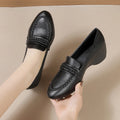 Wedge Loafers for Women Vintage Braided Leather Shoes Elegant Round Toe Pumps Office Lady Work Footwear Casual Slip-on Shoes