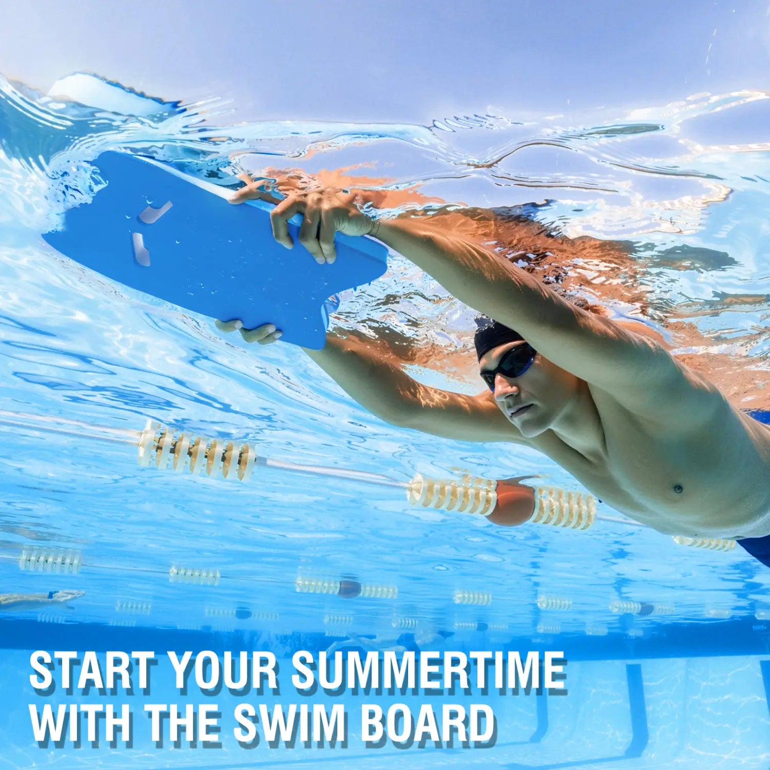 Erwachsenen-Schwimm-Kickboard aus EVA-Schaum für das Training in Blau mit strukturierter Oberfläche und Griffbereichen für verbesserte Stabilität.